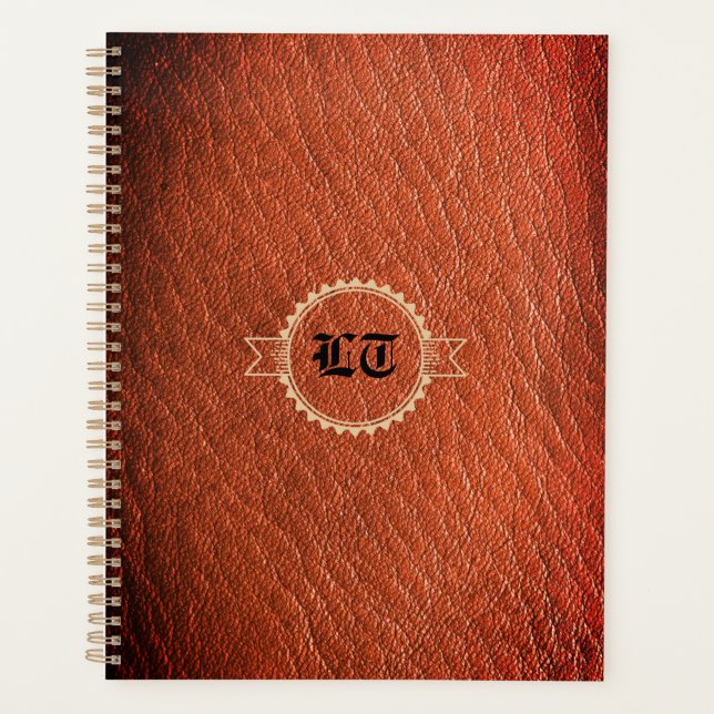 Agenda Luxo Brown Leather Olha Monograma Inglês (Frente)