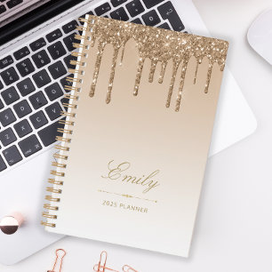 Agenda Luxo Chic Brilho Drips Dourado 2025