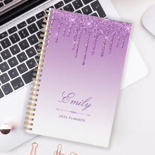 Agenda Luxo Chic Brilho Gotejante Roxo Personalizado 2025