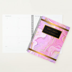 Agenda Luxo Marble Glitter Rosa Púrpura Dourada