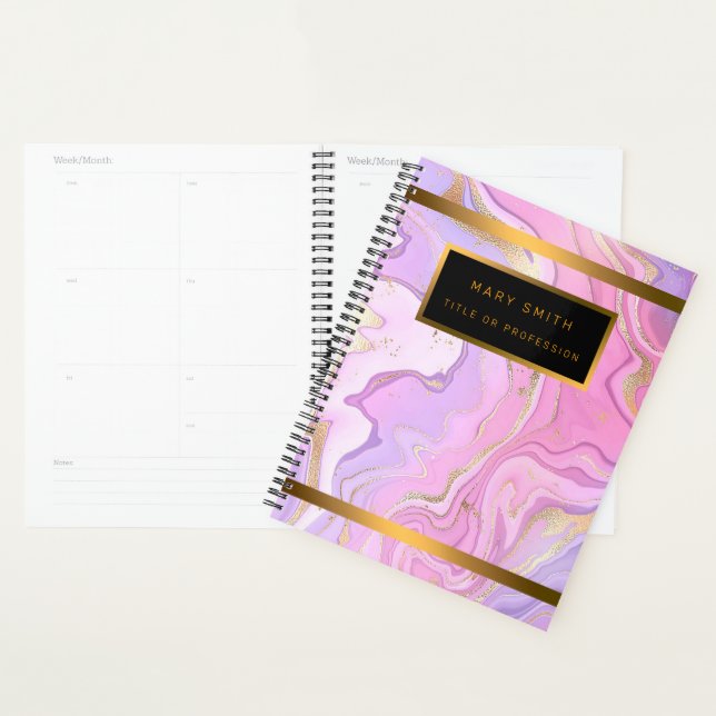 Agenda Luxo Marble Glitter Rosa Púrpura Dourada (Exibição)