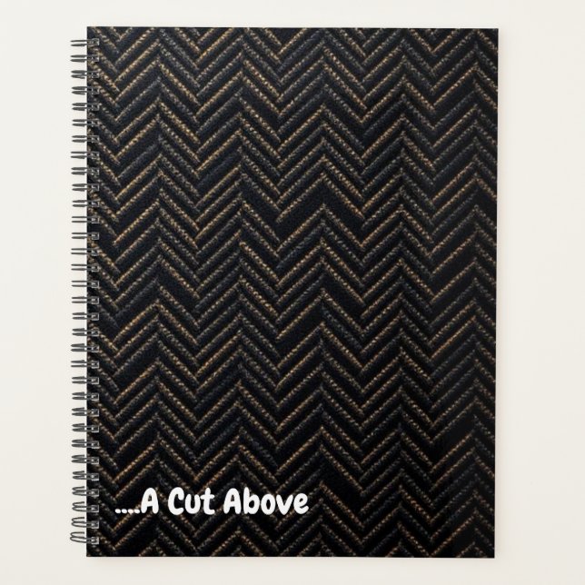 Agenda Luxo Marca Herringbone | Sutil Pinstripe Folheado (Frente)