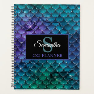 Agenda Luxo Monograma Escamas de Sereia Brilho Roxo Azul