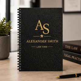 Agenda Luxury Black Leather Gold Monogram Business Brand