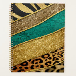 Agenda Luxury Emerald & Gold Safari Leopard Zebra Glitter