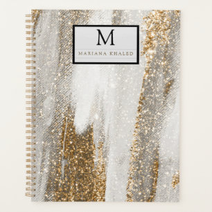 Agenda Luxury Marble Dourada Traça branca e cinza