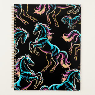 Agenda Luz Neon de Cavalo Glitch Estilo Retro