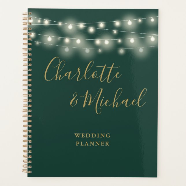 Agenda Luzes de Corda Assinatura Script Casamento Verde D (Frente)