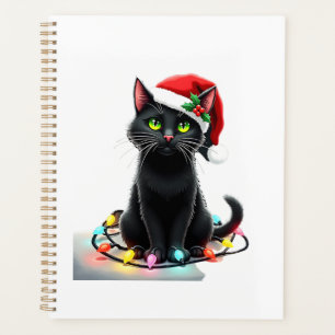 Agenda Luzes de Natal de Gato Preto Chapéu de Papai Noel 