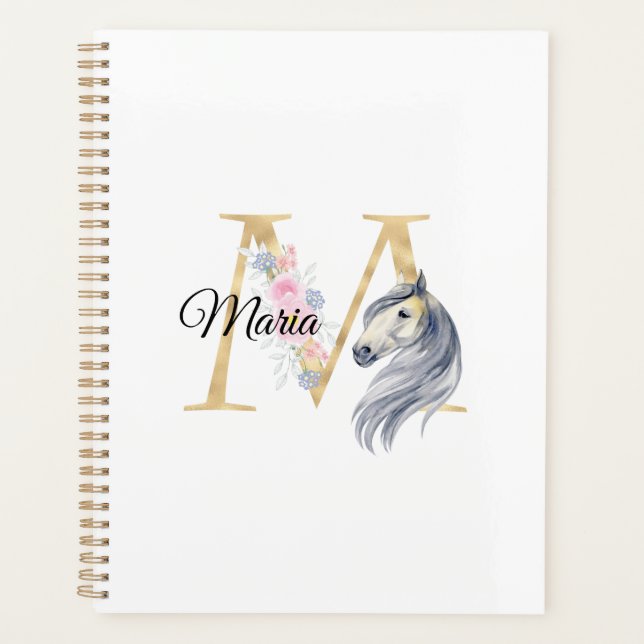 Agenda M letra monograma personalizado com cavalo (Frente)