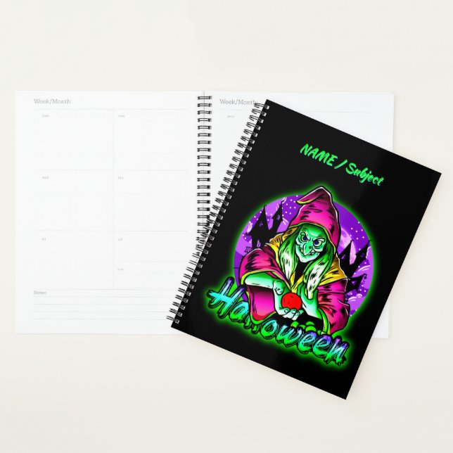 Agenda Maçã de Chapéu Mágico de Bruxa Verde Spooky (Exibição)