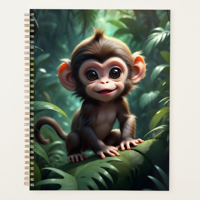 Agenda Macaco-Bebê-Bonito na Ilustração Florestal (Frente)