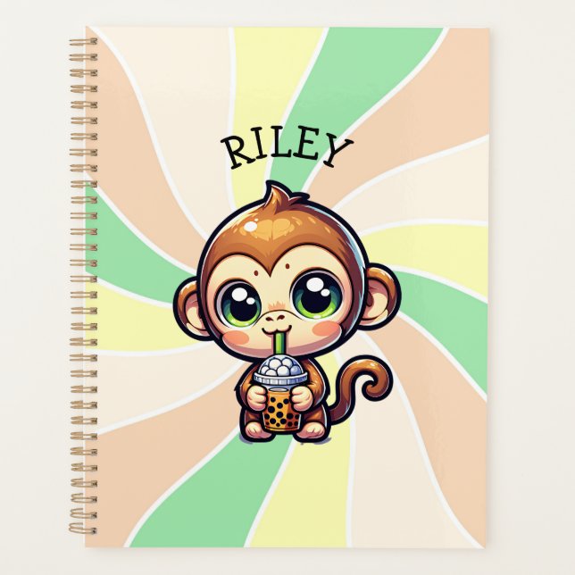 Agenda Macaco Kawaii bonito com chá de bolha personalizad (Frente)