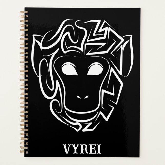 Agenda Macaco preto e branco tribal (Frente)