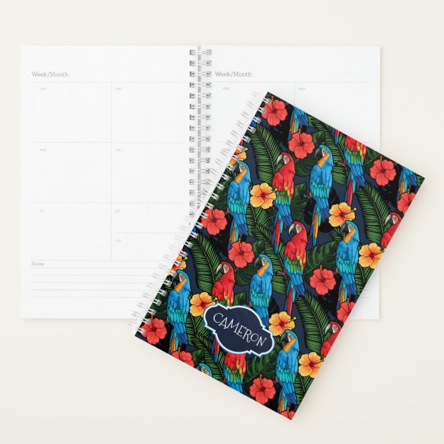 Agenda Macaw E Hibiscus Pattern | Adicione seu nome (Exibição)