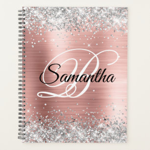Agenda Macrograma de Rosa de Folha de Silver Brilhante br