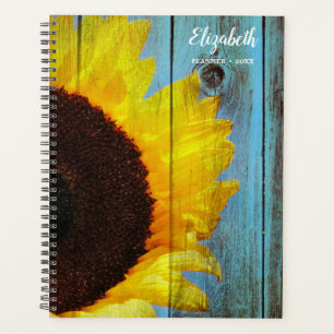 Agenda Madeira de girassol russa personalizada