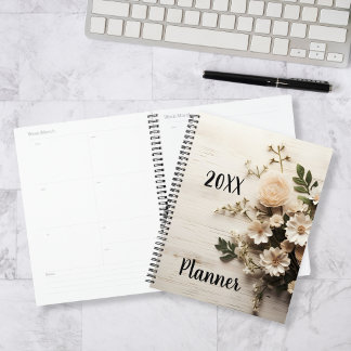 Agenda Madeira russa com flores brancas Elegantes