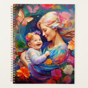 Agenda Mãe com Pintura Colorida de Bebê