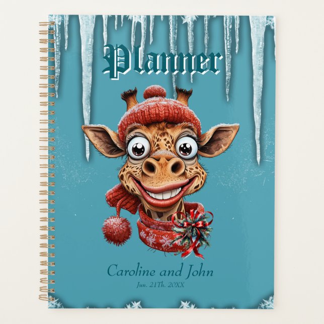 Agenda Magia de inverno com uma girafa de desenho animado (Frente)