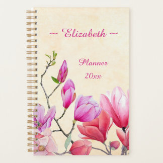 Agenda Magnólia Rosa em Aquarela Personalizar