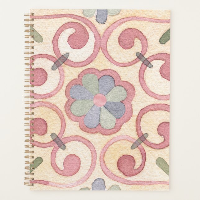 Agenda Maiolica Amarela Italiana Espanhola Rosa (Frente)
