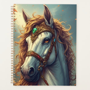 Agenda Majestoso Cavalo Branco Adornado Com Joias Dourada