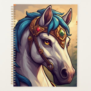 Agenda Majestoso Cavalo Branco Adornado Com Joias Dourada