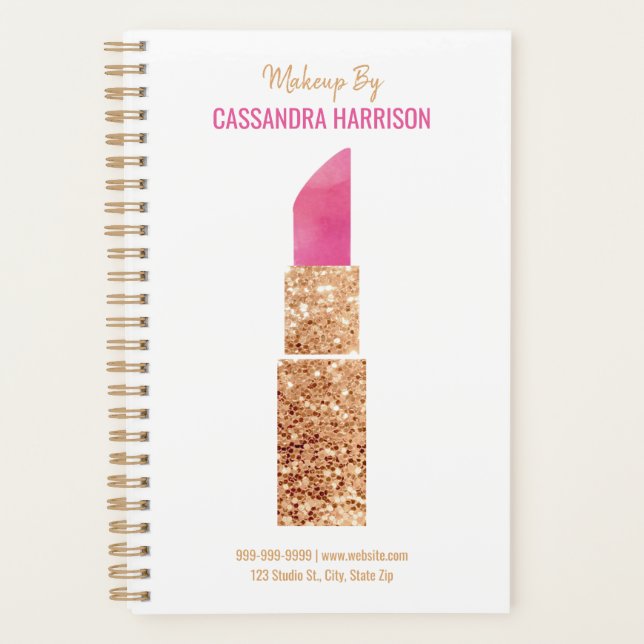 Agenda Makeup Artist Dourado Sequin Watercolor Beauty Sal (Frente)