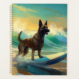 Agenda Malinoi Belga Pintura de Surf na Praia