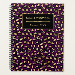 Agenda Manchas de leopardo em falso foil roxo e dourado e