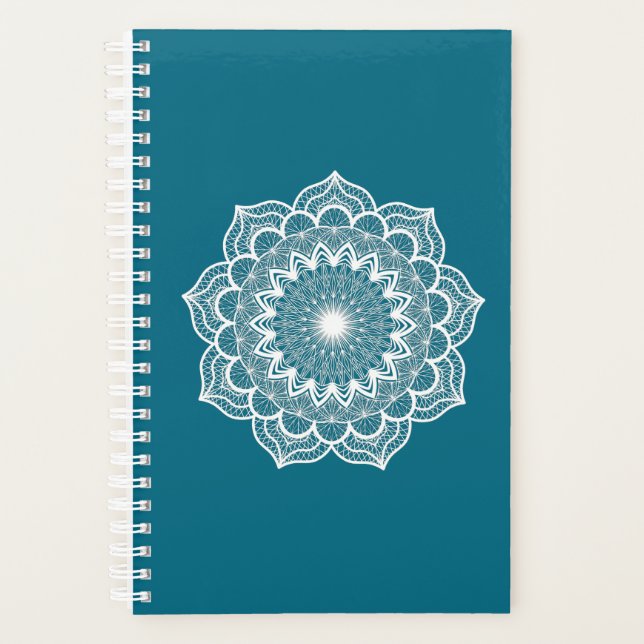 Agenda Mandala Branco em Fundo Azul (Frente)