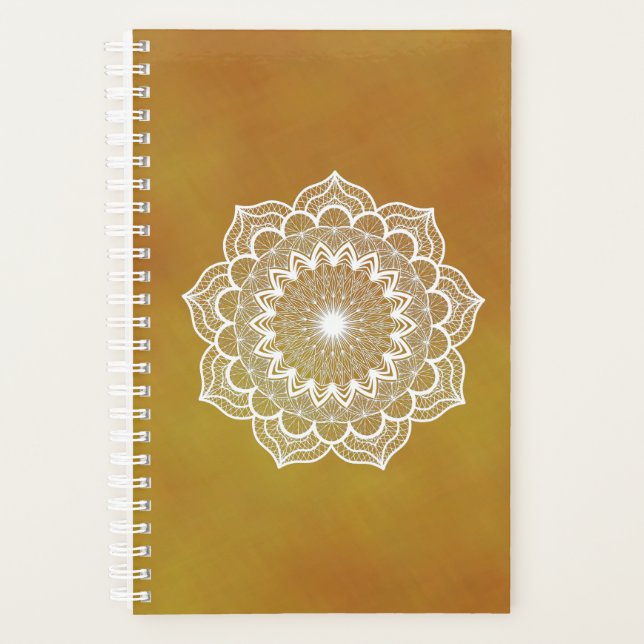 Agenda Mandala Branco em Fundo Dourado (Frente)