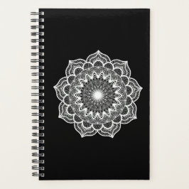 Agenda Mandala Branco em Fundo Preto