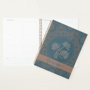 Agenda Mandala de Ponto de Lótus Rococó Teal Dourado Pers