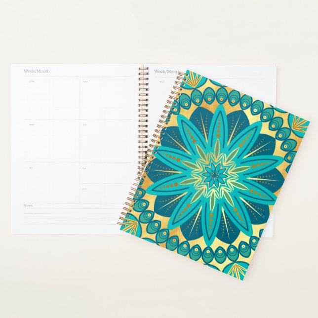 Agenda Mandala Flor de Ouro Azul (Exibição)