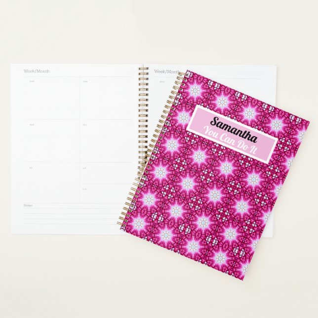 Agenda Mandala Fractal Rosa - personalizada floral (Exibição)