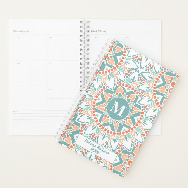 Agenda Mandala Peach Teal Personalizado (Exibição)