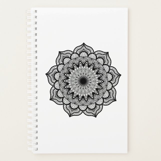 Agenda Mandala Preto em Fundo Branco (Frente)