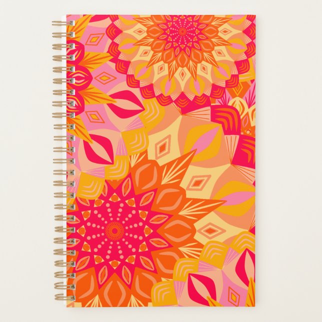 Agenda Mandala Sobreposto Laranja Rosa Amarelo (Frente)