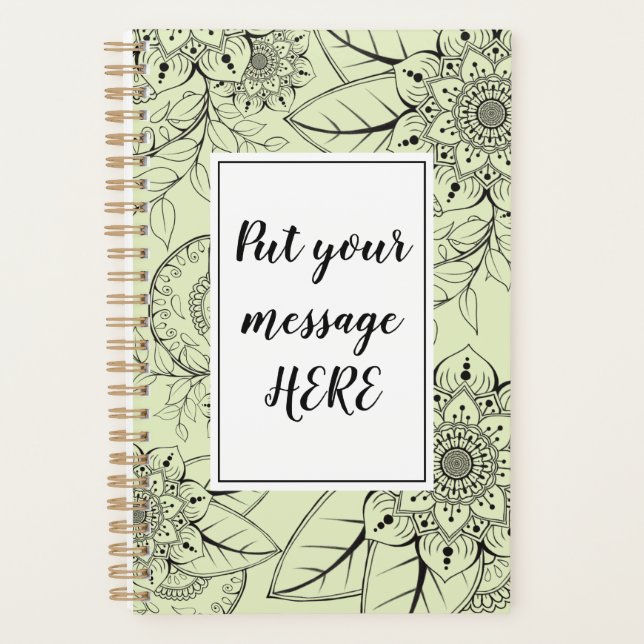 Agenda Mandala Weekly Planner desenhado em mão verde (Frente)