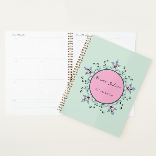 Agenda Mandalas Florais Modernas em Turquesa e Rosa com R (Exibição)