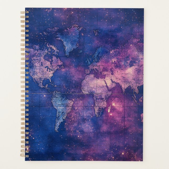 Agenda Mapa Celestial Vintage Roxo Real do Mundo (Frente)