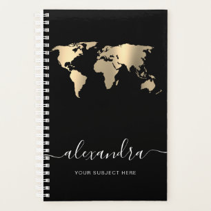 Agenda Mapa do mundo negro de ouro mínimo e elegante