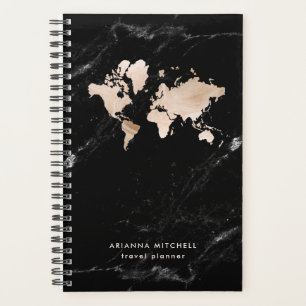 Agenda Mapa Dourado do mundo leve no mármore negro