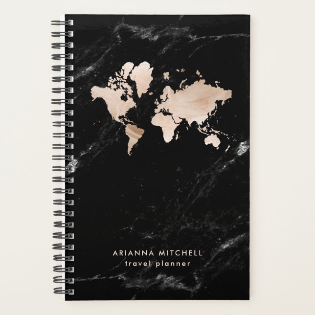 Agenda Mapa Dourado do mundo leve no mármore negro (Frente)