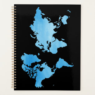 Agenda Mapa Mundial Azul Minimalista Arte Aquarela