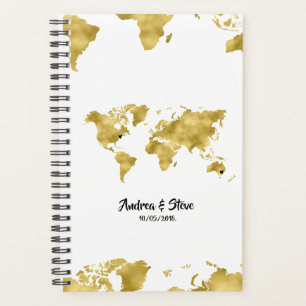 Agenda Mapa Mundial de Folhas de Ouro com casais amovívei