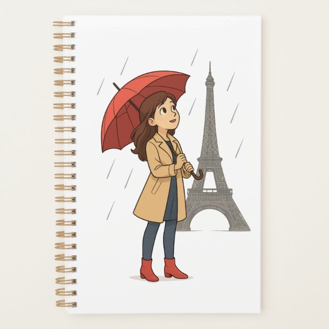 Agenda Maravilha Parisiense" – Moça com guarda-chuva sob  (Frente)