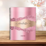 Agenda Marble 2023 do agate de ouro rosa-claro<br><div class="desc">Blush rosa e falso ouro metal e agate,  impressão de pedra mármore como fundo. Personalize e adicione seu nome. O nome é escrito com um moderno estilo escrito à mão.</div>